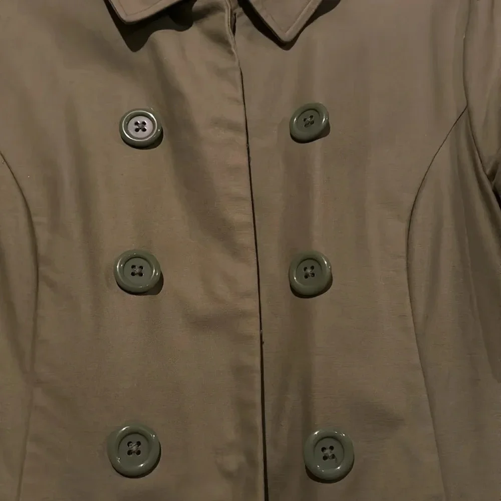Mossimo Women's Short Trench Coat Green Snap Big Button size Medium - Picture 6 of 10